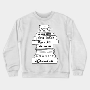 English Literature book stack, black and white Crewneck Sweatshirt